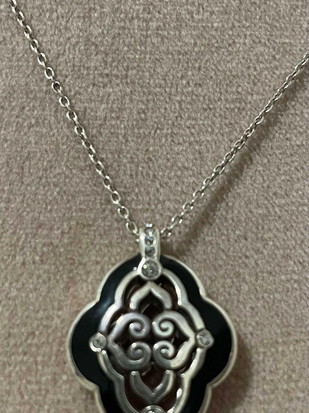 Brighton Silver and Black Enamel Filigree Pendant Necklace